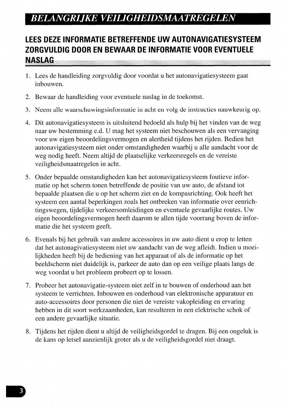 Belangrijke veiligheidsmaatregelen | Pioneer AVIC50S User Manual | Page 124 / 146