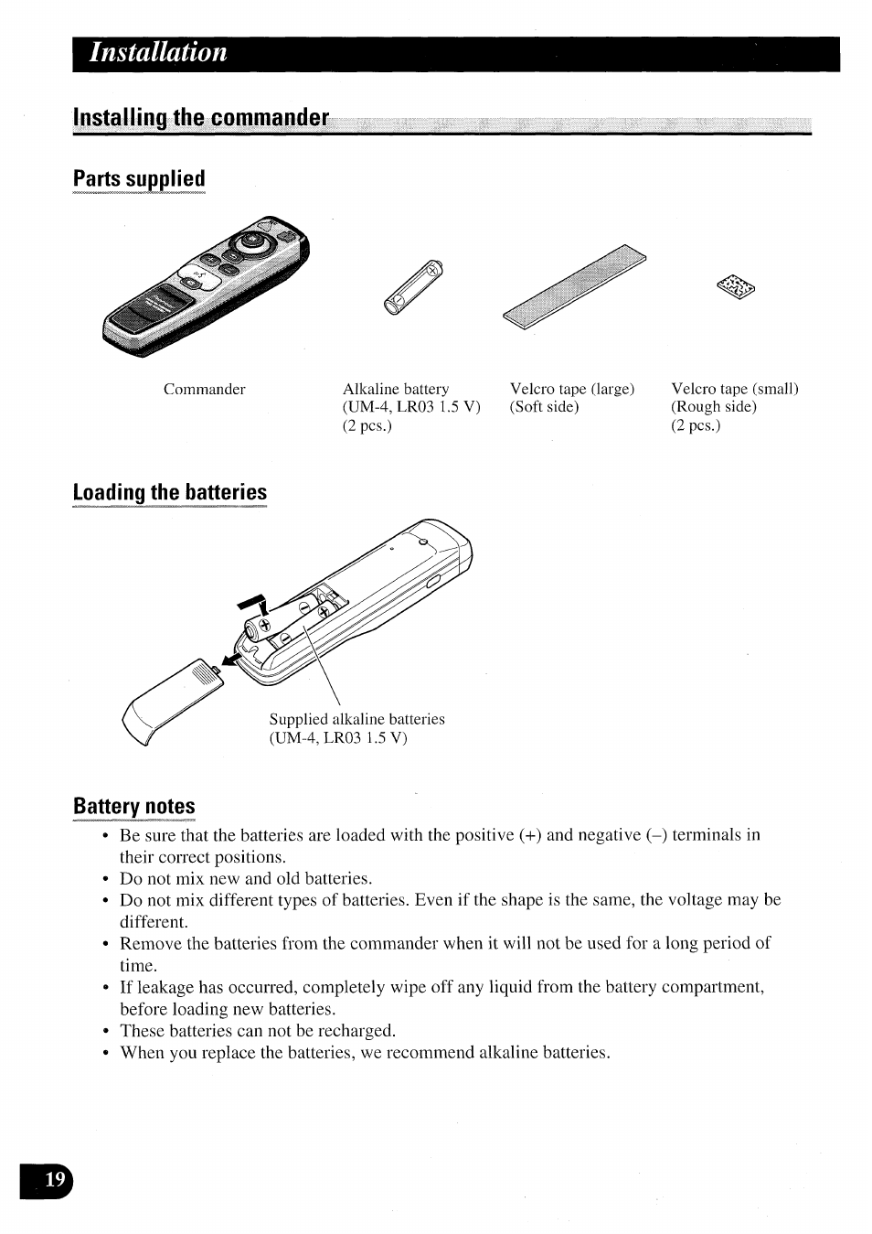 Installing the commander, Installation | Pioneer AVIC50S User Manual | Page 20 / 146