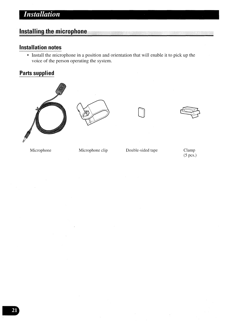 Installing the microphone, Installation | Pioneer AVIC50S User Manual | Page 22 / 146