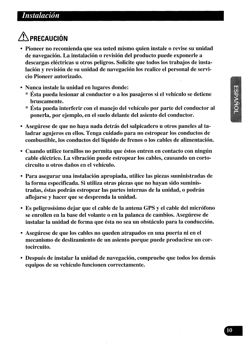 Precaucion, Precaución, Instalación | Pioneer AVIC50S User Manual | Page 35 / 146