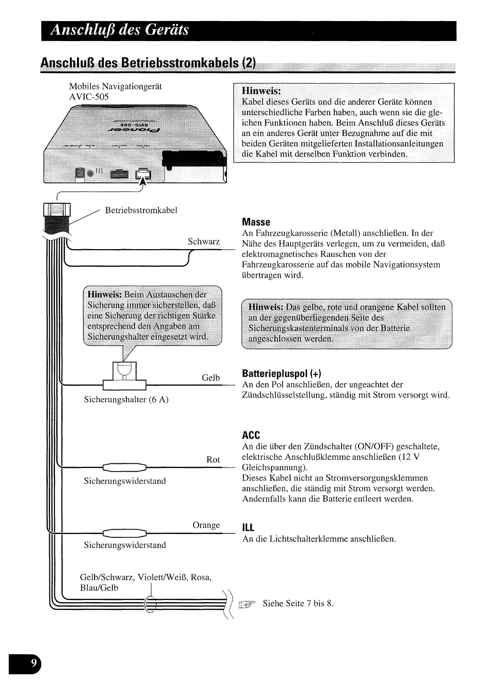 Anschluß des geräts, Hinweis | Pioneer AVIC50S User Manual | Page 58 / 146