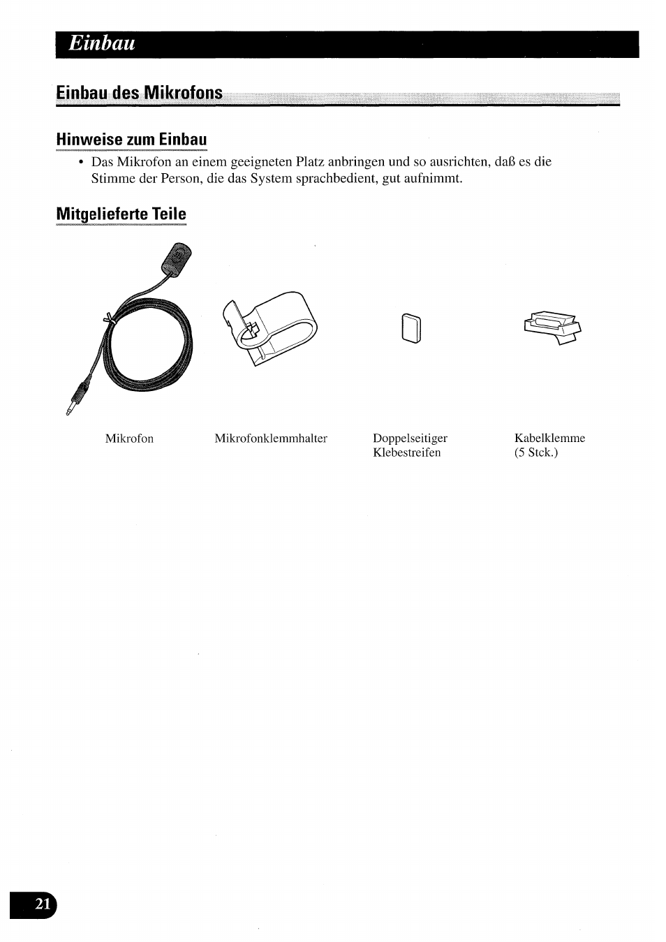 Einbau des mikrofons, Einbau | Pioneer AVIC50S User Manual | Page 70 / 146