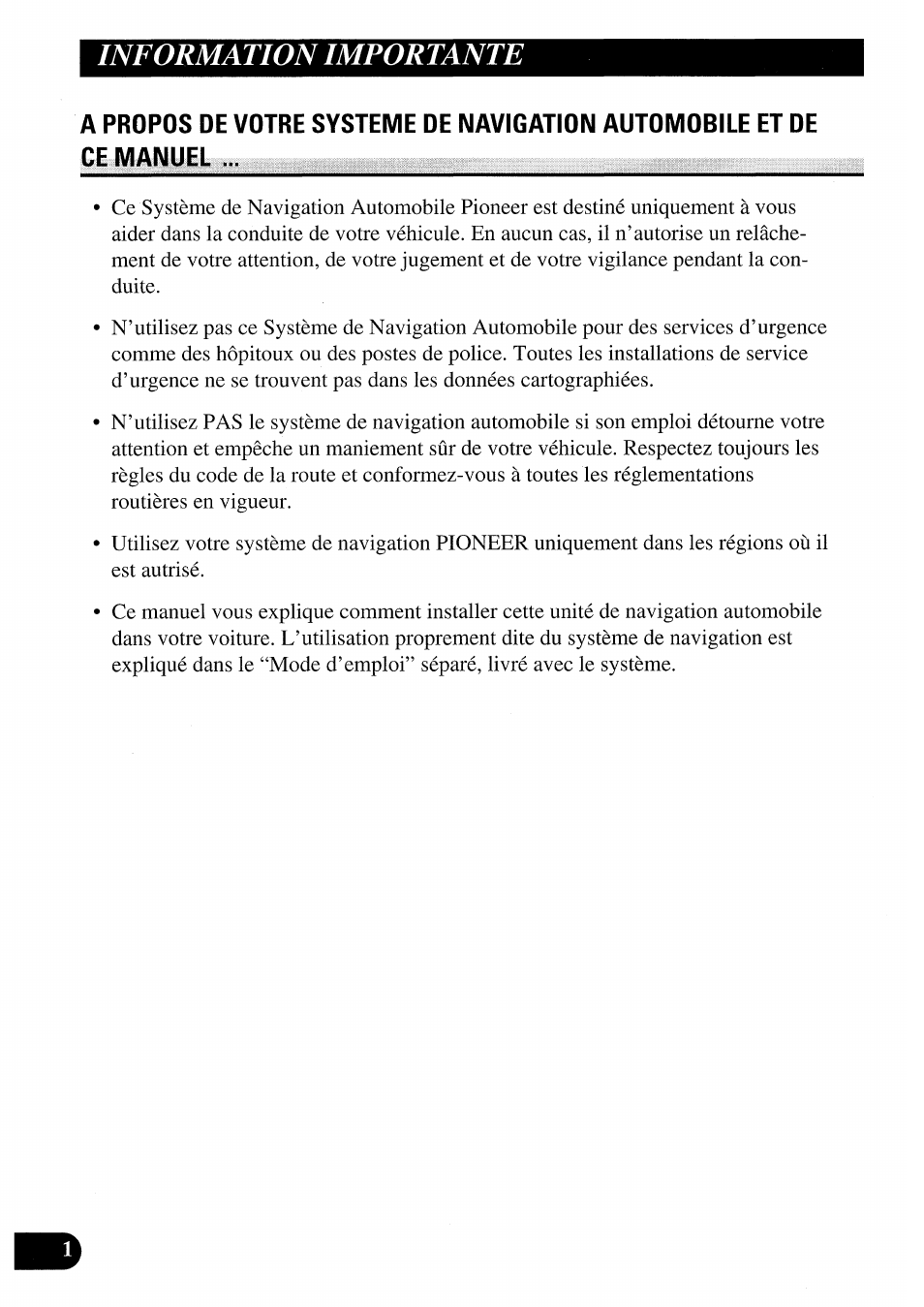 Information importante | Pioneer AVIC50S User Manual | Page 74 / 146