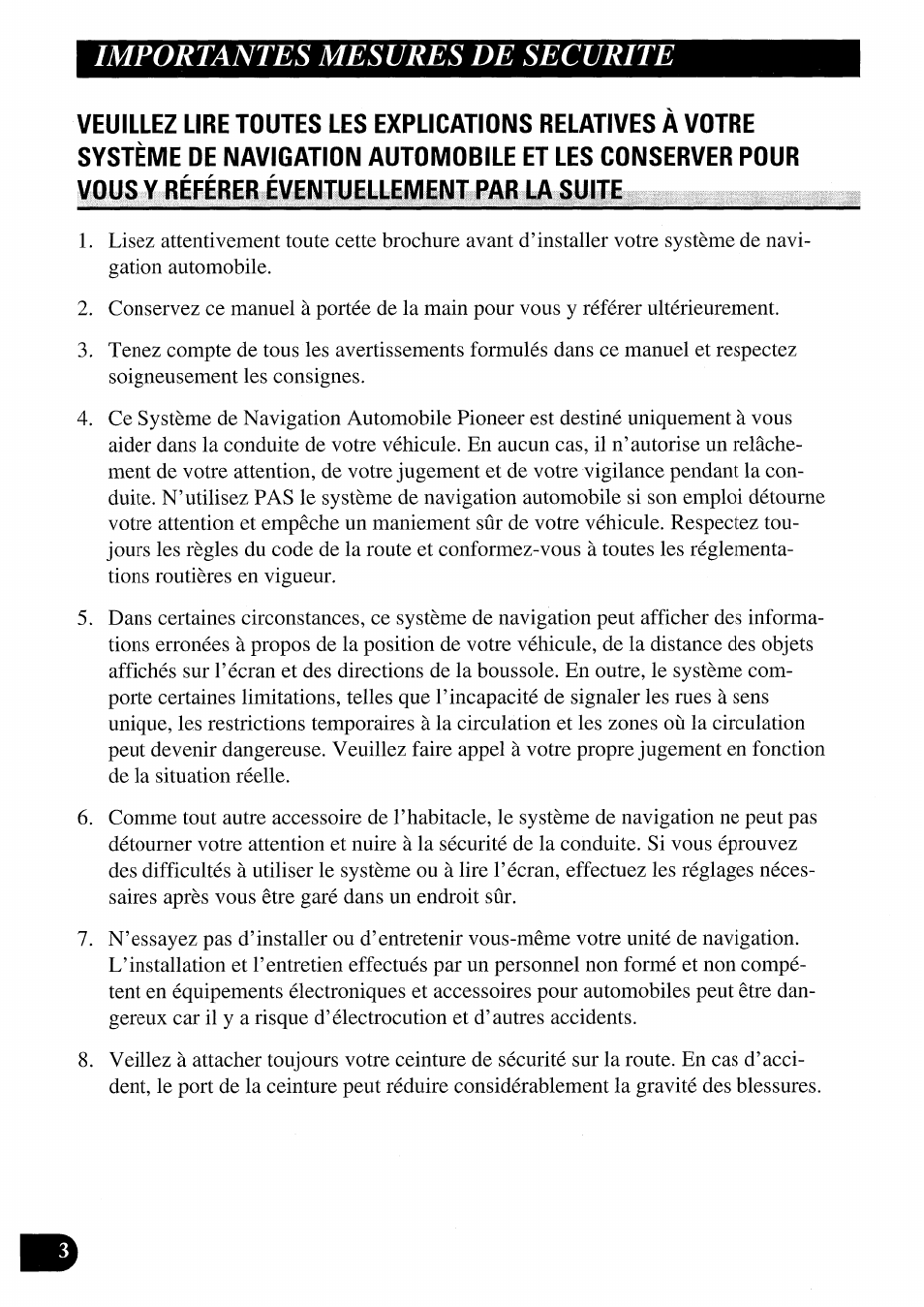 Importantes mesures de securite | Pioneer AVIC50S User Manual | Page 76 / 146