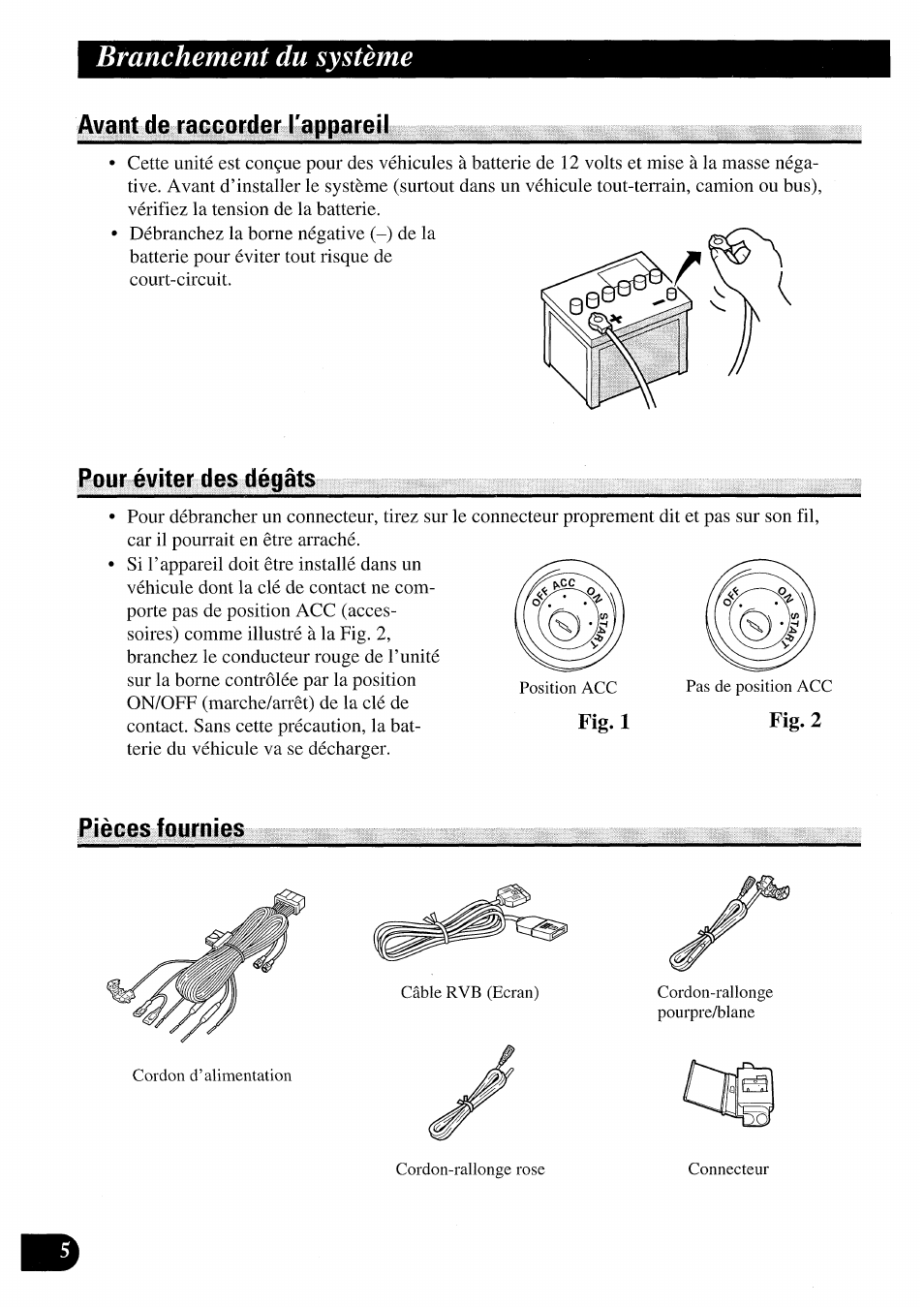 Avant de raccorder l'appareil, Pour éviter des dégâts, Pièces fournies | Branchement du système | Pioneer AVIC50S User Manual | Page 78 / 146