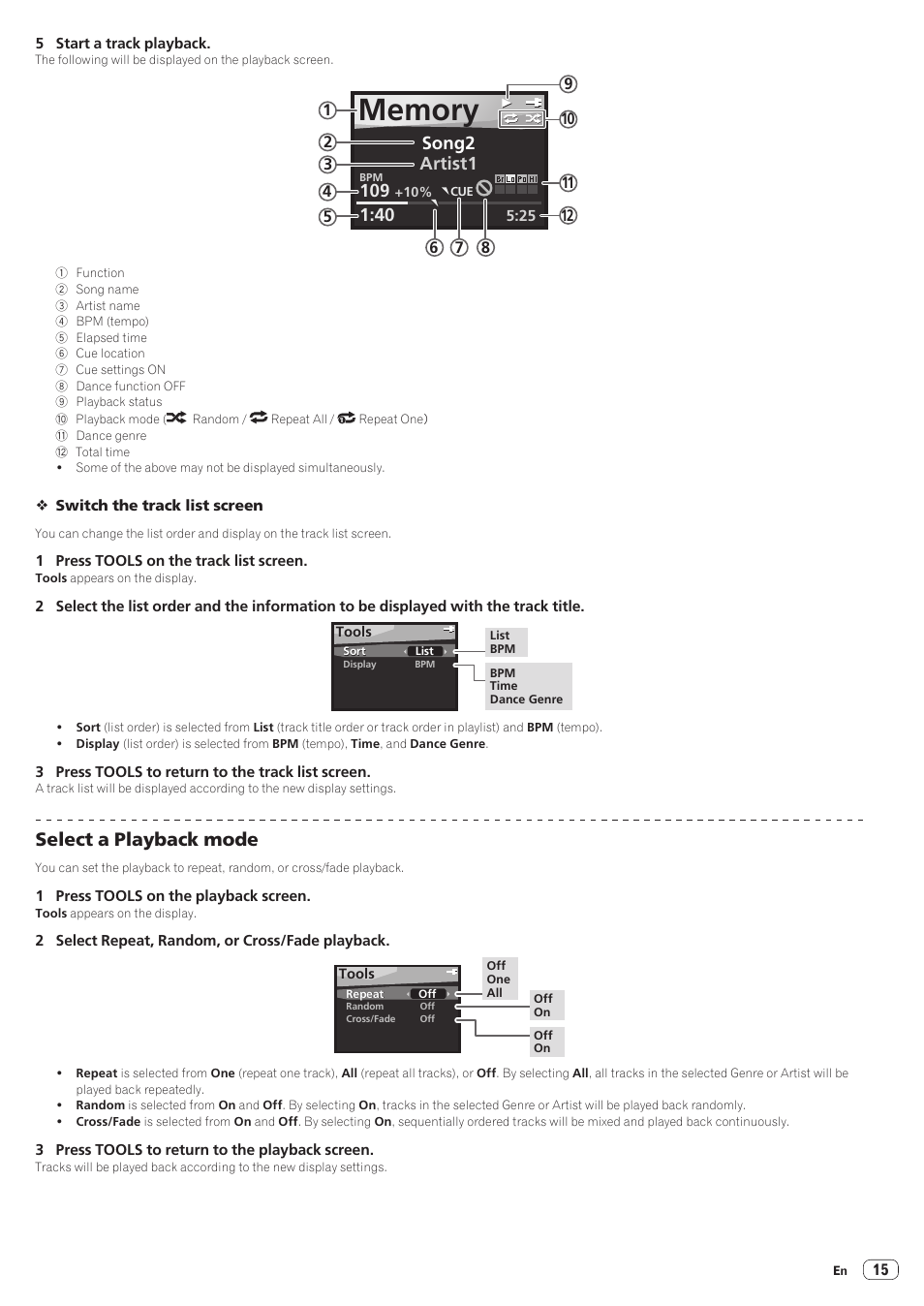 Select a playback mode | Pioneer STZ-D10Z-R User Manual | Page 15 / 31