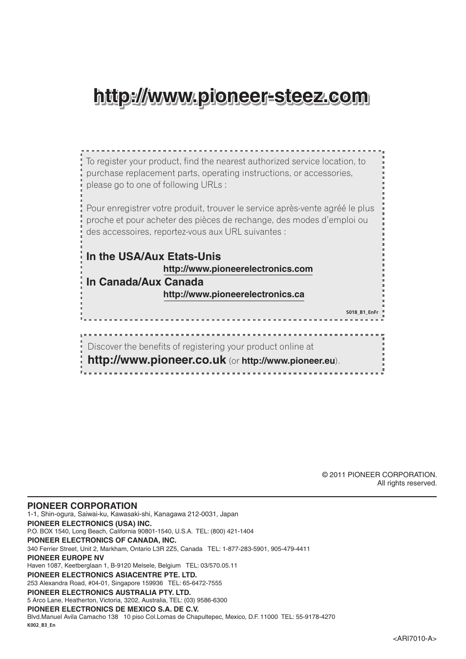 Pioneer STZ-D10Z-R User Manual | Page 31 / 31