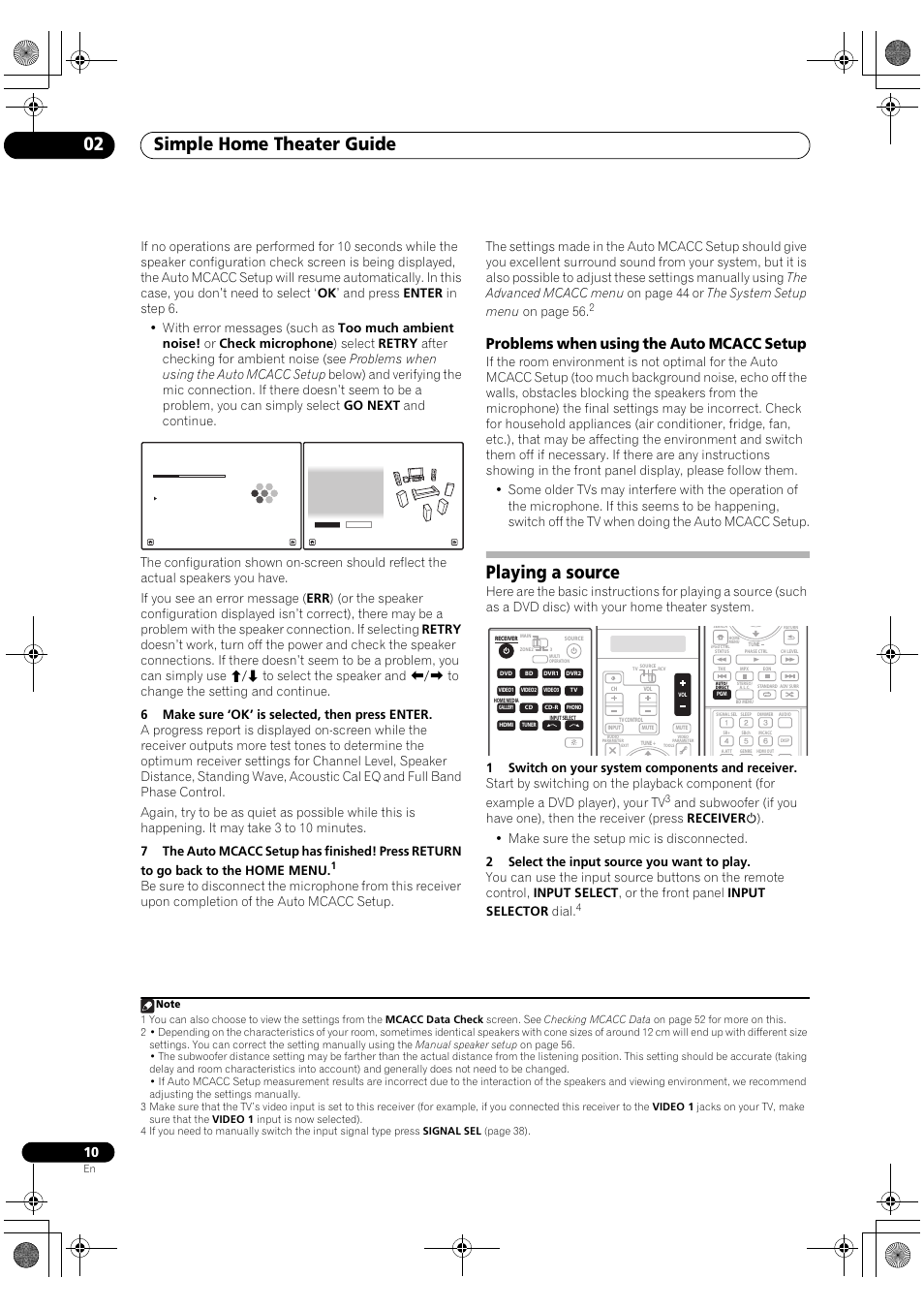 Problems when using the auto mcacc setup, Playing a source, Simple home theater guide 02 | Pioneer SC-LX81 User Manual | Page 10 / 134
