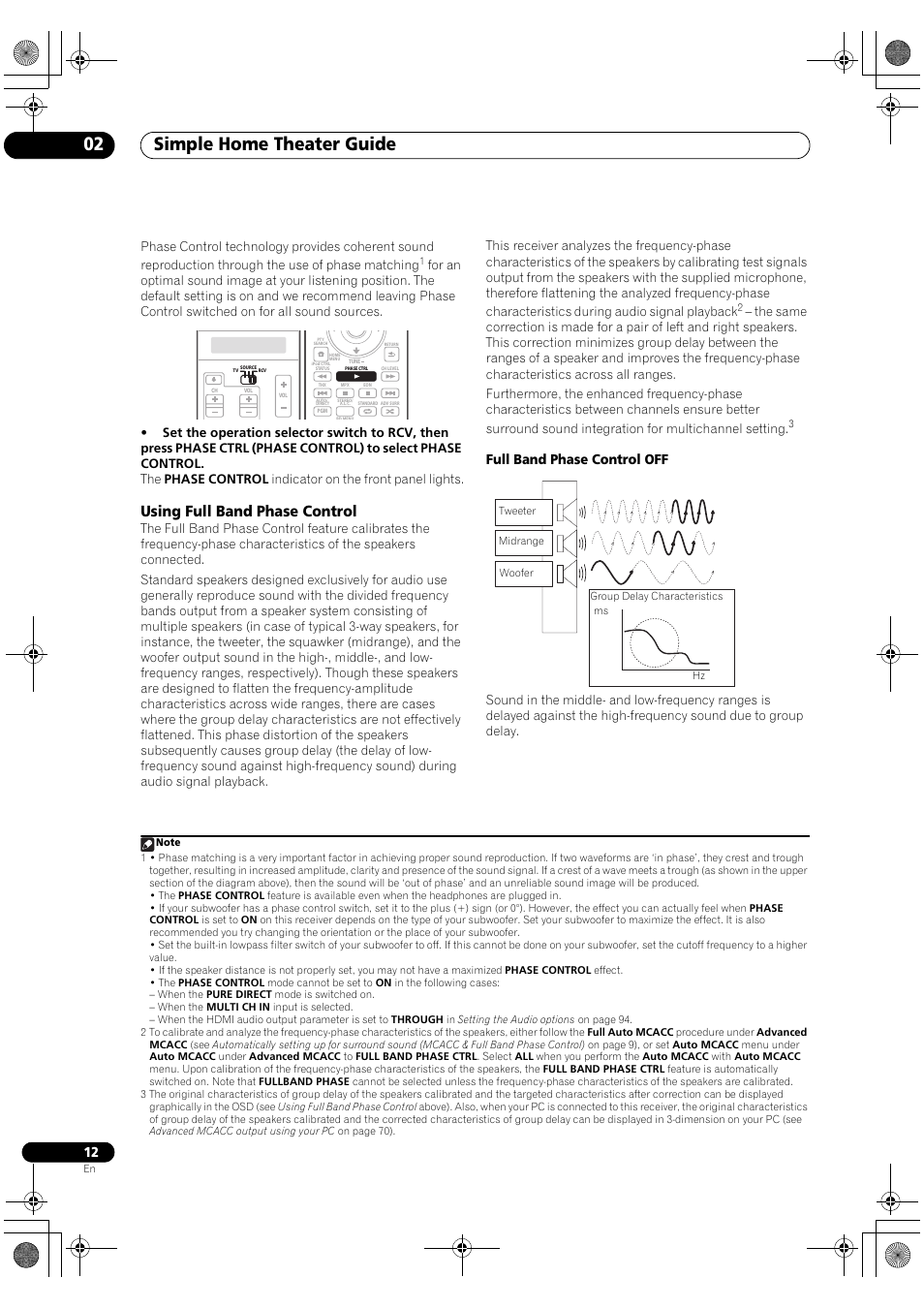 Using full band phase control, Simple home theater guide 02, Full band phase control off | Pioneer SC-LX81 User Manual | Page 12 / 134