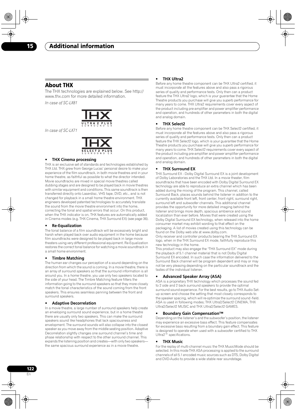 About thx, Additional information 15 | Pioneer SC-LX81 User Manual | Page 122 / 134
