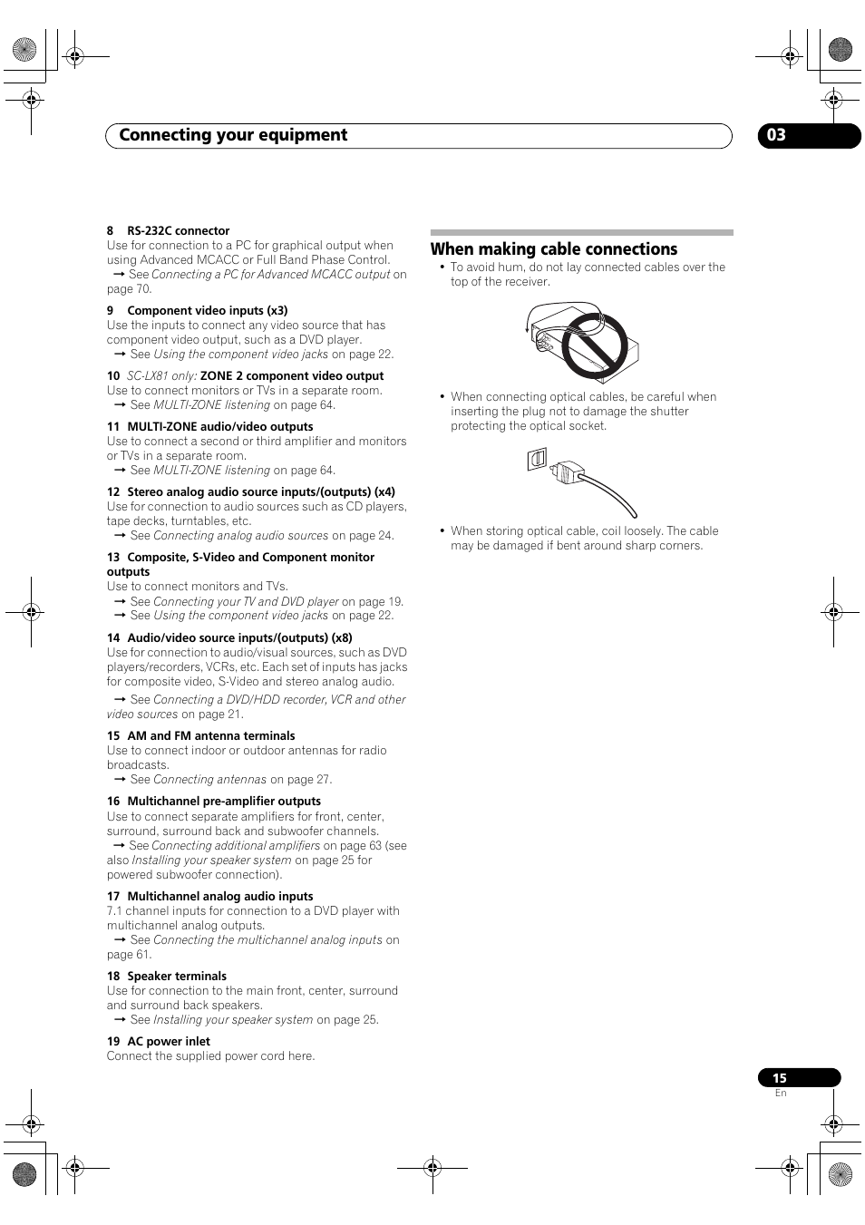 When making cable connections, Connecting your equipment 03 | Pioneer SC-LX81 User Manual | Page 15 / 134