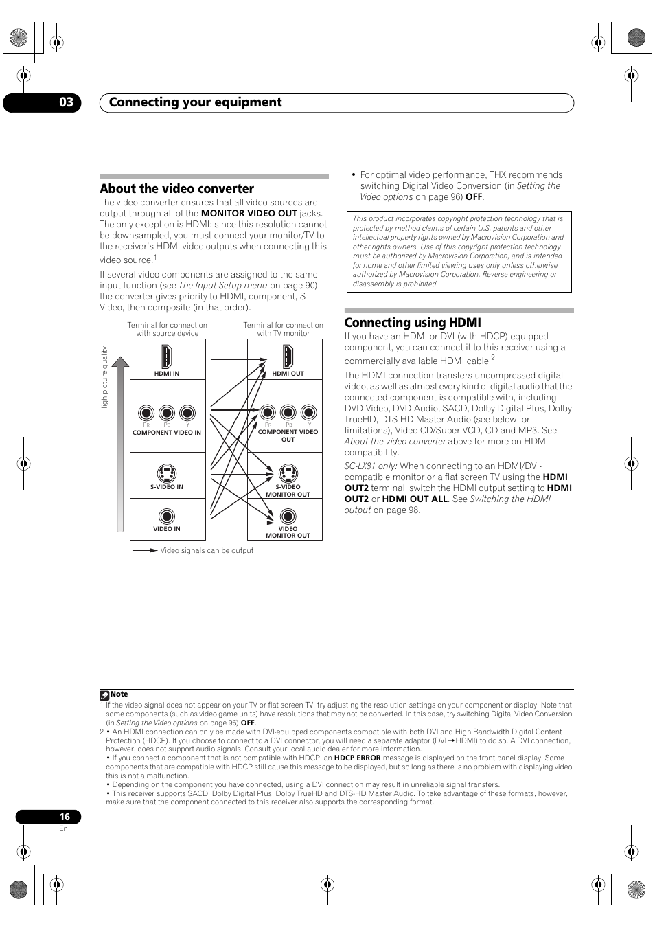 About the video converter connecting using hdmi, Connecting your equipment 03, About the video converter | Connecting using hdmi | Pioneer SC-LX81 User Manual | Page 16 / 134
