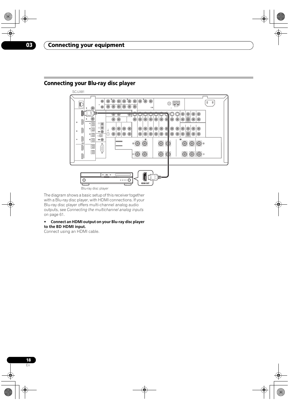 Connecting your blu-ray disc player, Connecting your equipment 03 | Pioneer SC-LX81 User Manual | Page 18 / 134