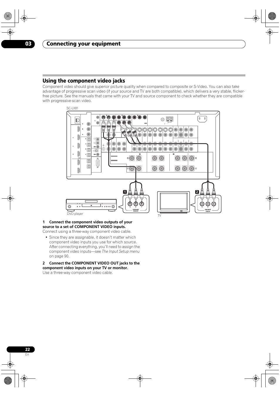 Using the component video jacks, Connecting your equipment 03 | Pioneer SC-LX81 User Manual | Page 22 / 134