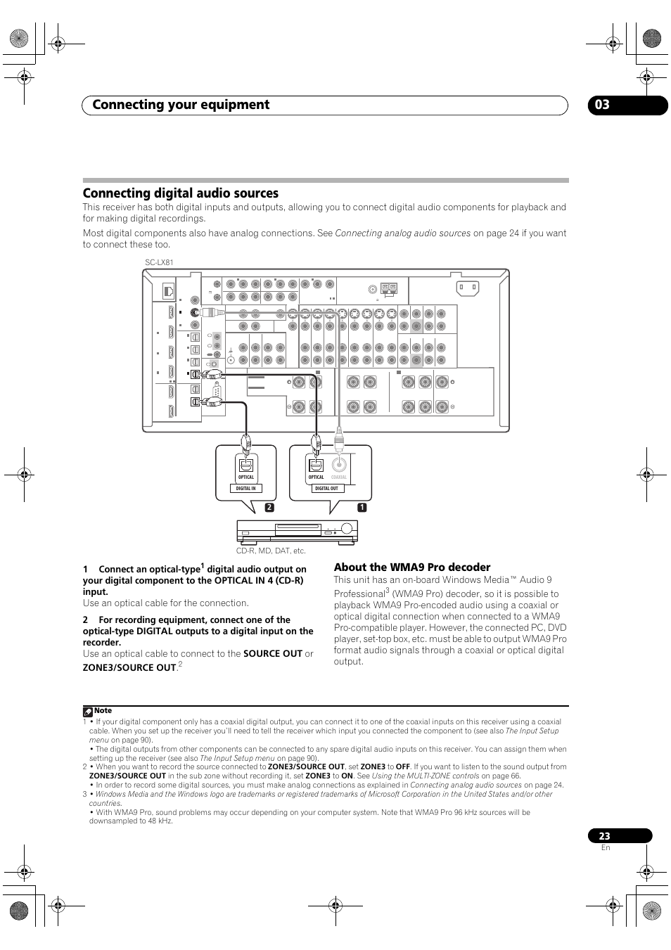 Connecting digital audio sources, About the wma9 pro decoder, Connecting your equipment 03 | Pioneer SC-LX81 User Manual | Page 23 / 134