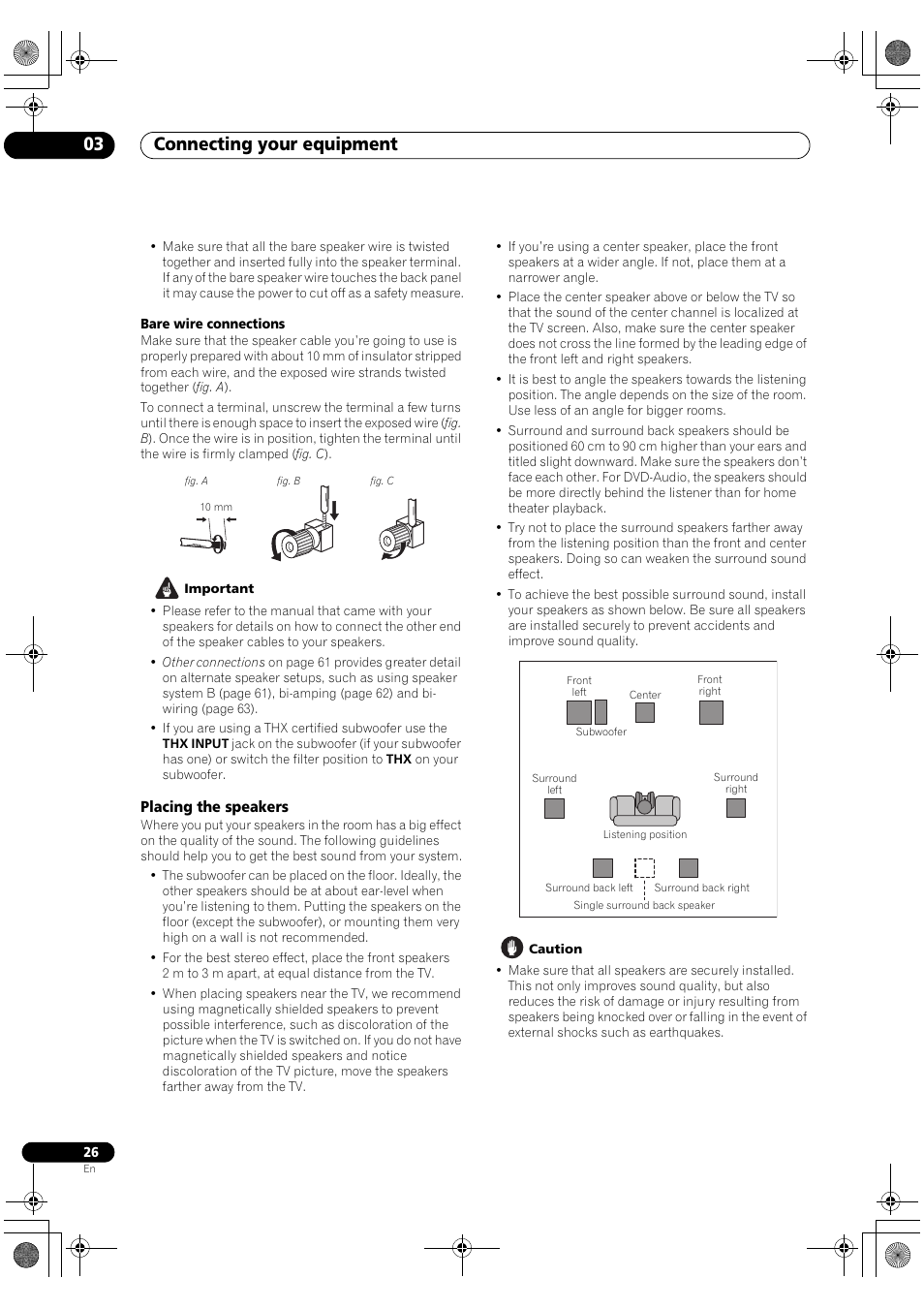 Placing the speakers, Connecting your equipment 03 | Pioneer SC-LX81 User Manual | Page 26 / 134