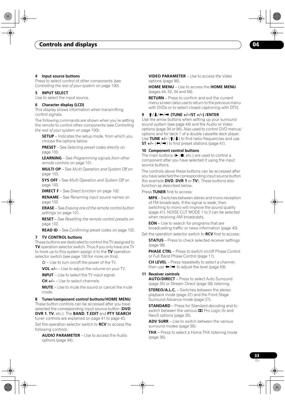 Controls and displays 04 | Pioneer SC-LX81 User Manual | Page 33 / 134