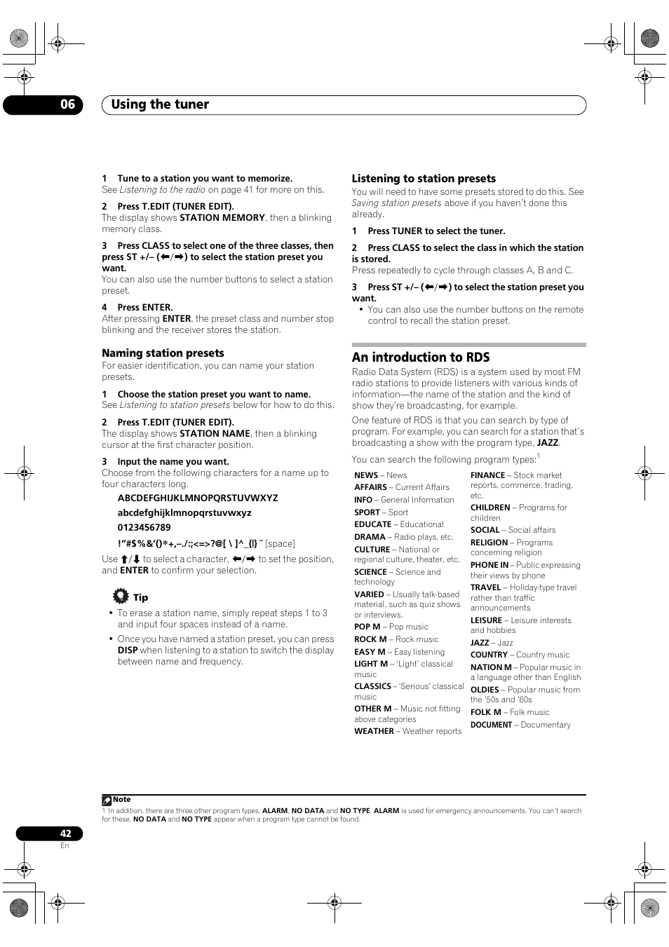An introduction to rds, Using the tuner 06 | Pioneer SC-LX81 User Manual | Page 42 / 134
