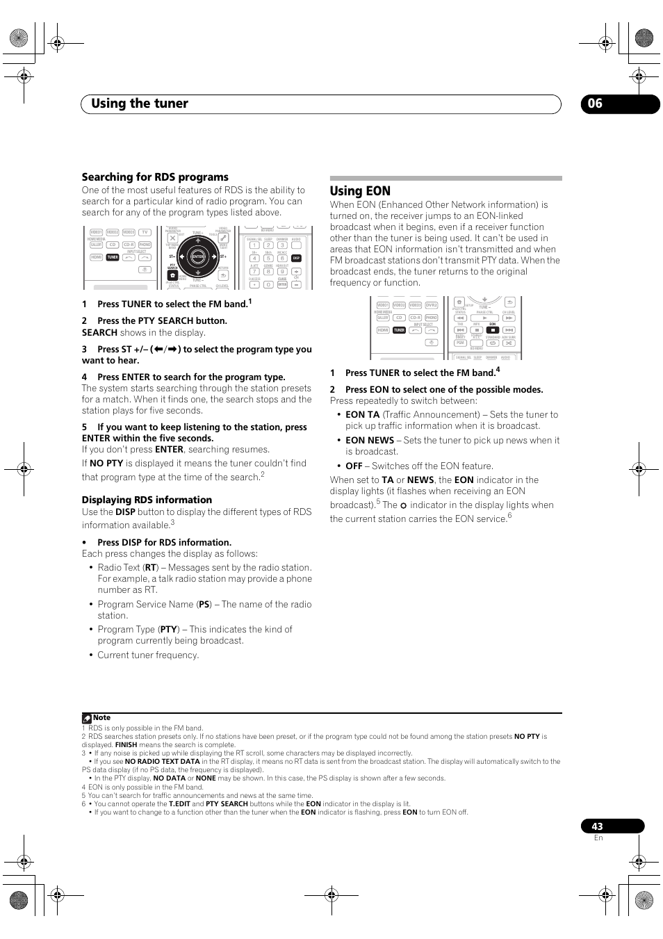 Searching for rds programs, Using eon, Using the tuner 06 | Displaying rds information | Pioneer SC-LX81 User Manual | Page 43 / 134