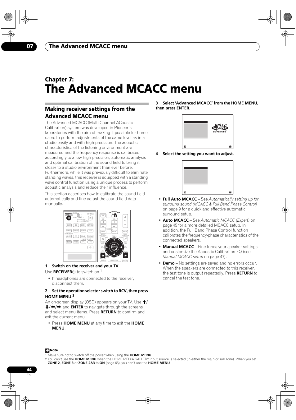 The advanced mcacc menu, The advanced mcacc menu 07, Chapter 7 | Pioneer SC-LX81 User Manual | Page 44 / 134