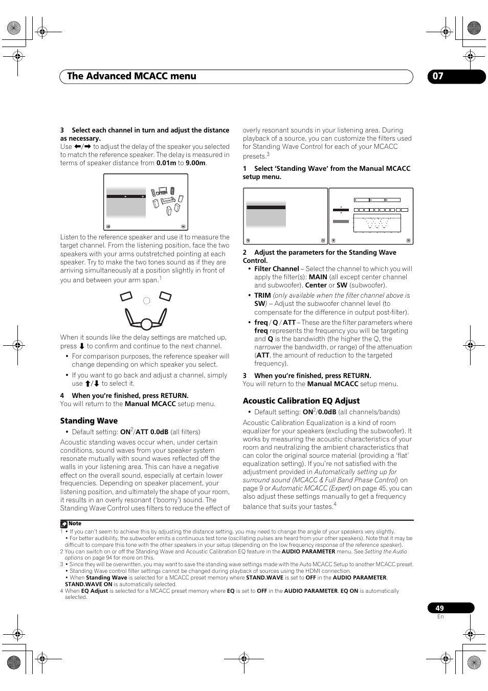 Standing wave acoustic calibration eq adjust, The advanced mcacc menu 07, Standing wave | Acoustic calibration eq adjust, Default setting: on | Pioneer SC-LX81 User Manual | Page 49 / 134