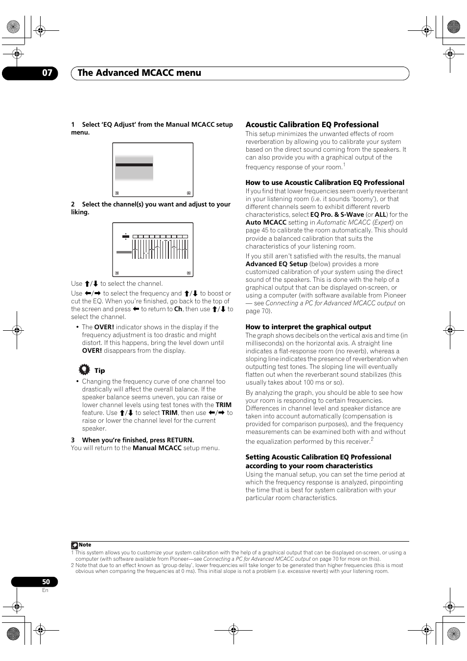 Acoustic calibration eq professional, The advanced mcacc menu 07, How to use acoustic calibration eq professional | How to interpret the graphical output | Pioneer SC-LX81 User Manual | Page 50 / 134