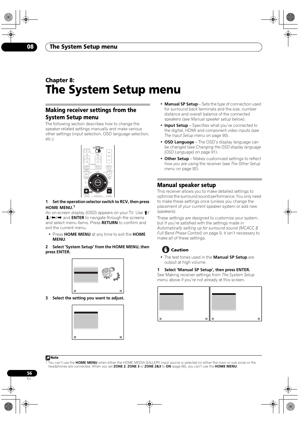 The system setup menu, The system setup menu 08, Chapter 8 | Manual speaker setup | Pioneer SC-LX81 User Manual | Page 56 / 134