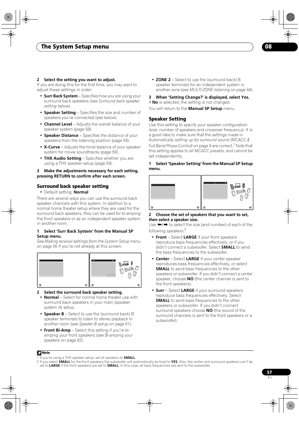 Surround back speaker setting speaker setting, The system setup menu 08, Surround back speaker setting | Speaker setting | Pioneer SC-LX81 User Manual | Page 57 / 134