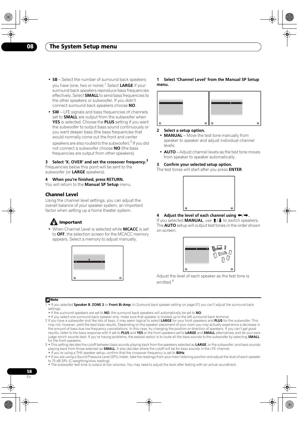 Channel level, The system setup menu 08 | Pioneer SC-LX81 User Manual | Page 58 / 134