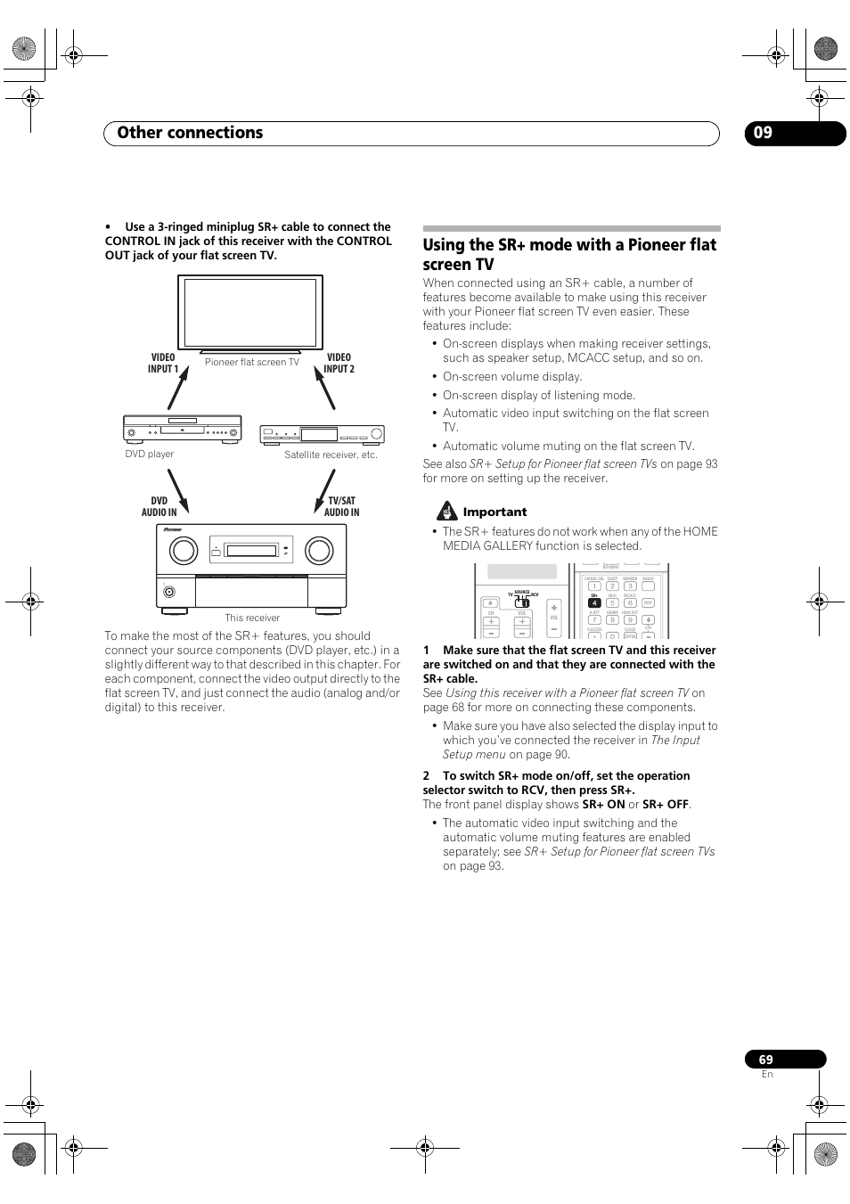 Using the sr+ mode with a pioneer flat screen tv, Other connections 09 | Pioneer SC-LX81 User Manual | Page 69 / 134