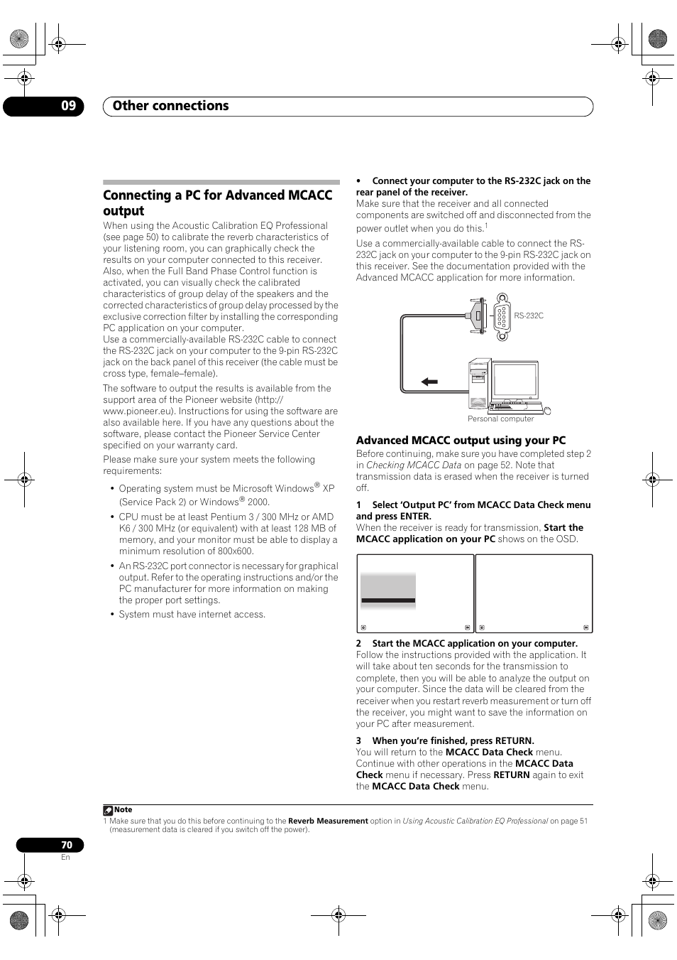 Connecting a pc for advanced mcacc output, Advanced mcacc output using your pc, Other connections 09 | Pioneer SC-LX81 User Manual | Page 70 / 134