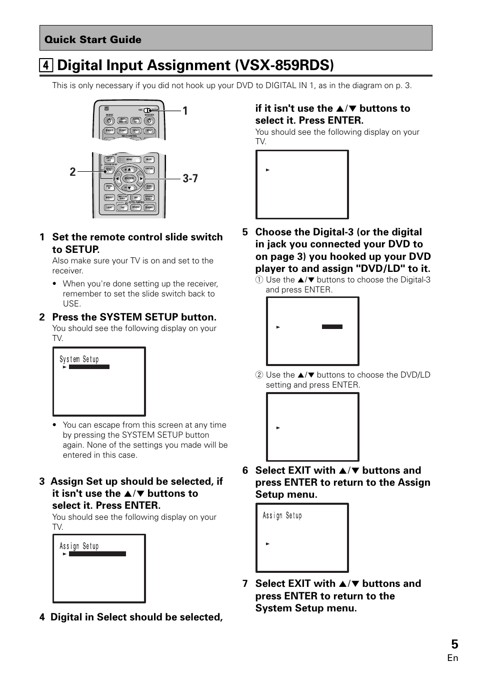 2 press the system setup button, You should see the following display on your tv | Pioneer VSX-859RDS-G User Manual | Page 5 / 116