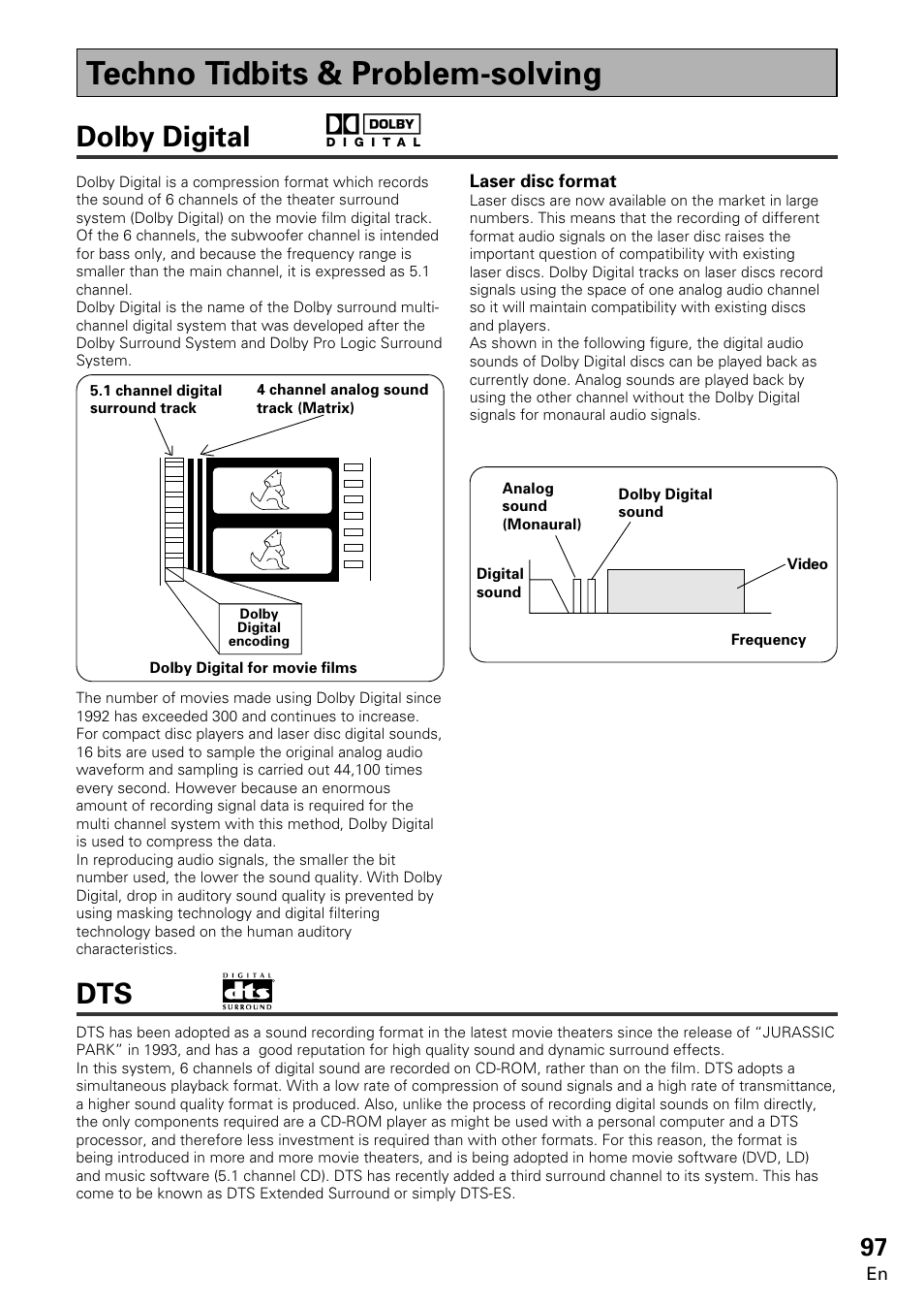 Techno tidbits & problem-solving, Dolby digital dts, Dolby digital | Opera tion | Pioneer VSX-859RDS-G User Manual | Page 97 / 116