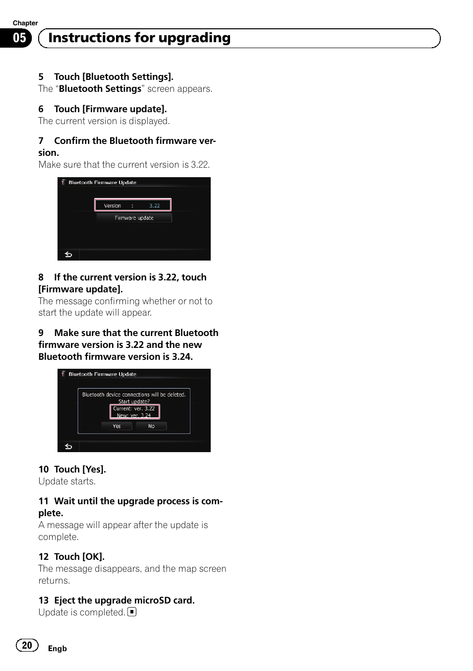 05 instructions for upgrading | Pioneer AVIC-F30BT User Manual | Page 20 / 100