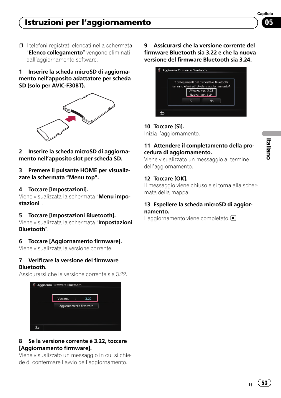 05 istruzioni per l ’aggiornamento | Pioneer AVIC-F30BT User Manual | Page 53 / 100