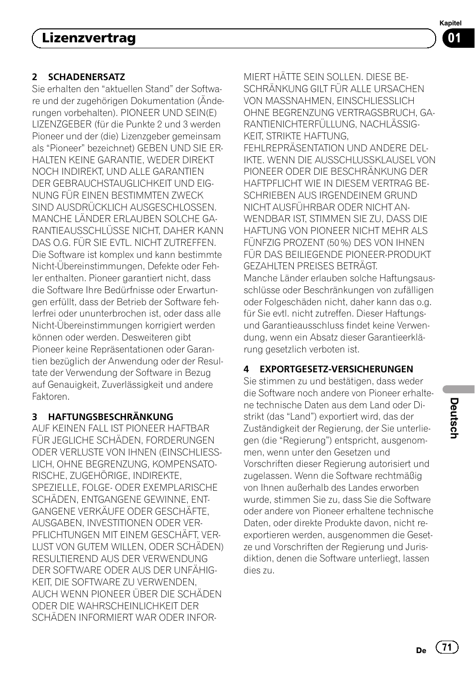 01 lizenzvertrag | Pioneer AVIC-F30BT User Manual | Page 71 / 100