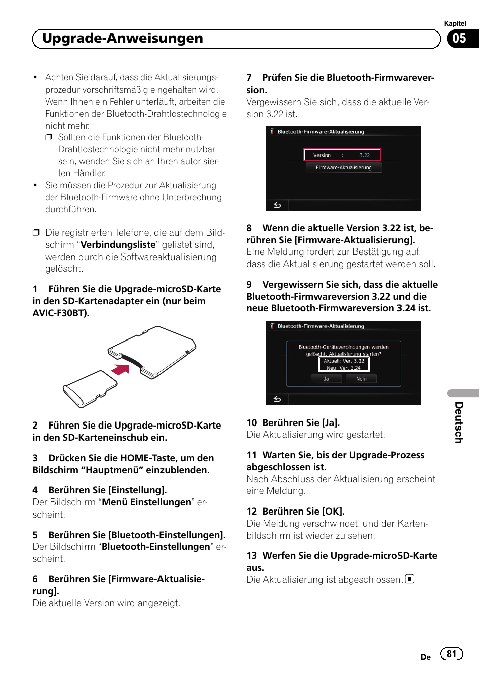 05 upgrade-anweisungen | Pioneer AVIC-F30BT User Manual | Page 81 / 100