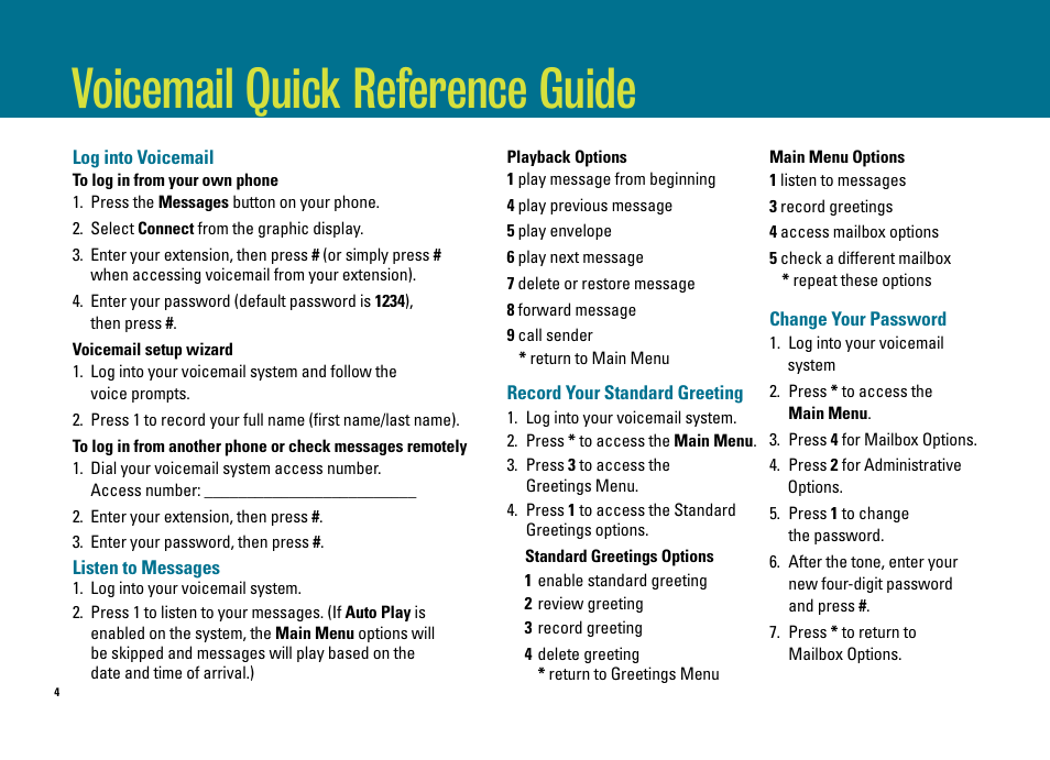 Voicemail quick reference guide | ADTRAN IP 501 User Manual | Page 4 / 16