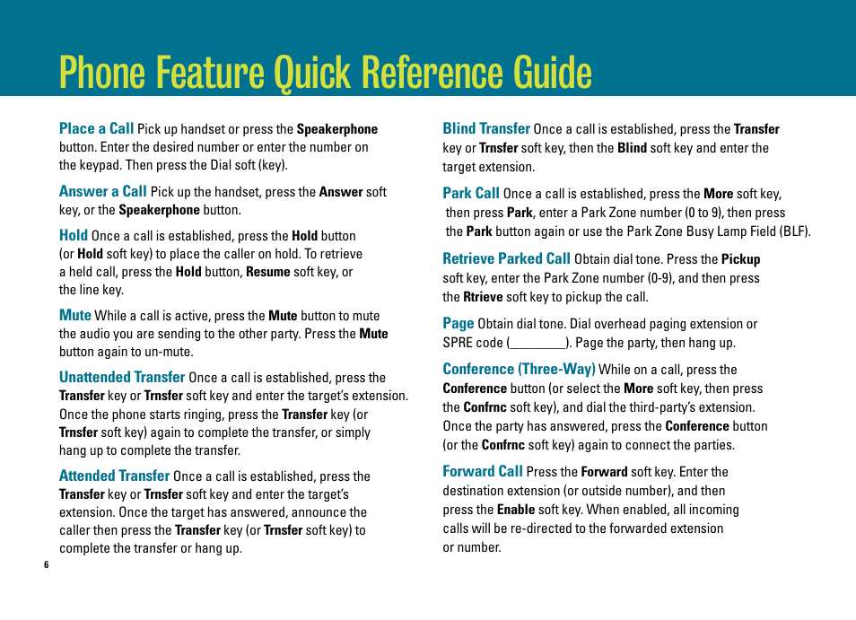 Phone feature quick reference guide | ADTRAN IP 501 User Manual | Page 6 / 16