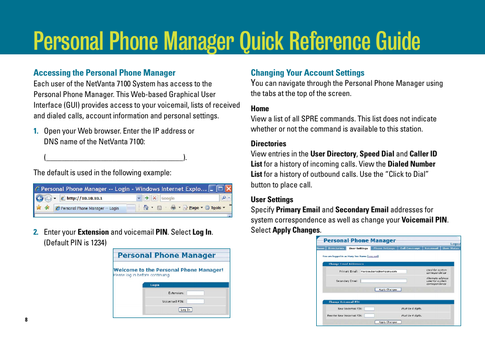 Personal phone manager quick reference guide | ADTRAN IP 501 User Manual | Page 8 / 16