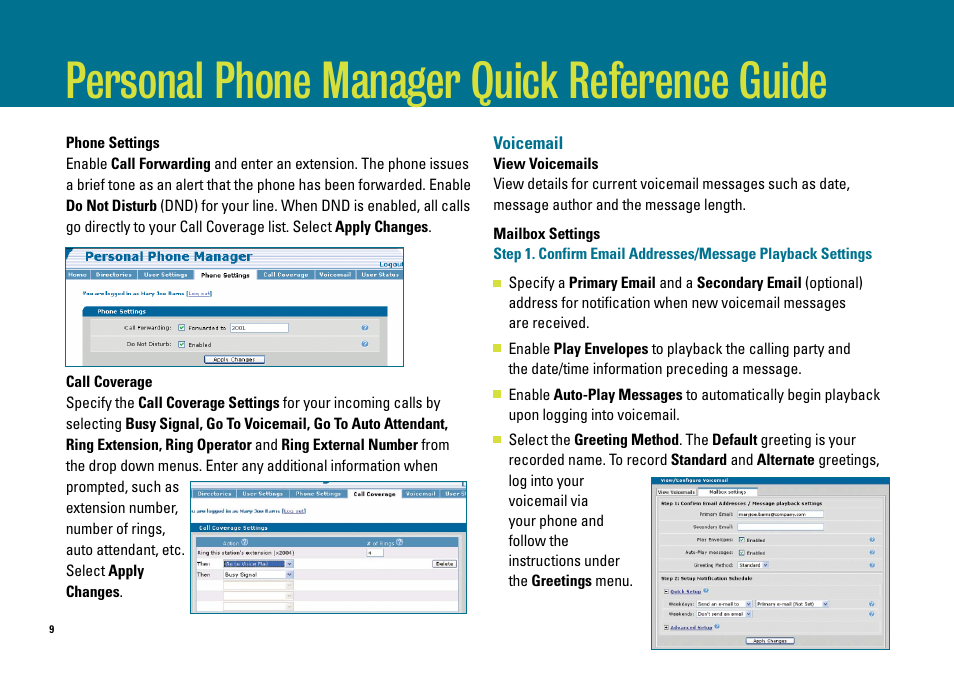Personal phone manager quick reference guide | ADTRAN IP 501 User Manual | Page 9 / 16
