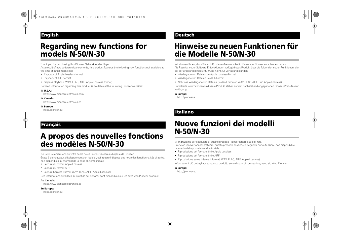 Pioneer N-30-S User Manual | 2 pages