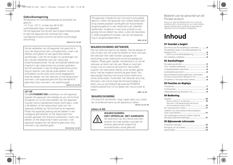 Inhoud | Pioneer A-20-K User Manual | Page 51 / 88