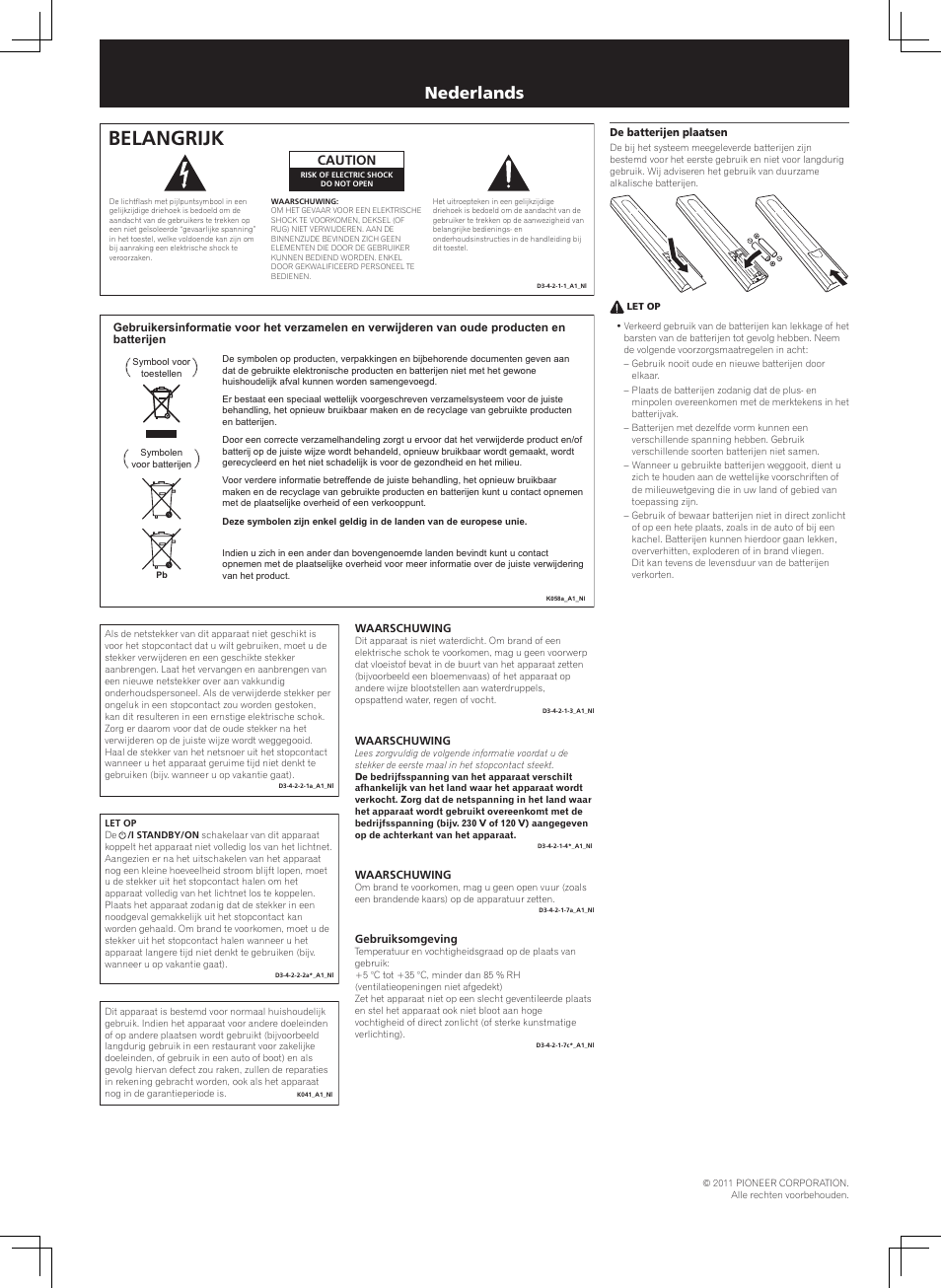 Folder veiligheid, Netwerk audio player, Belangrijk | Nederlands, Caution | Pioneer N-50-K User Manual | Page 6 / 8