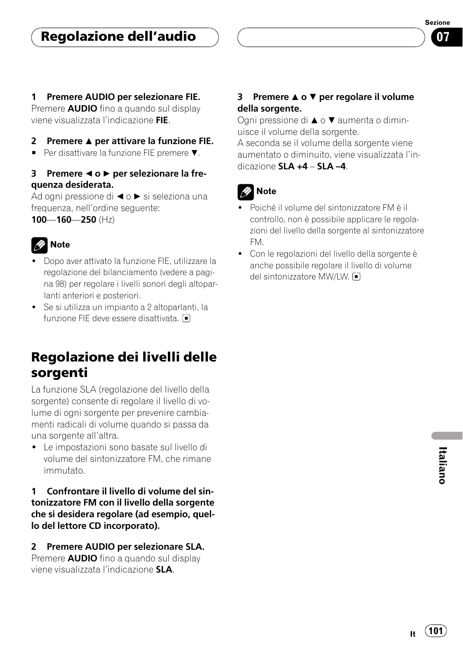 Regolazione dei livelli delle sorgenti 101, Regolazione dei livelli delle sorgenti, Regolazione dellaudio | Pioneer DEH-1530R User Manual | Page 101 / 128