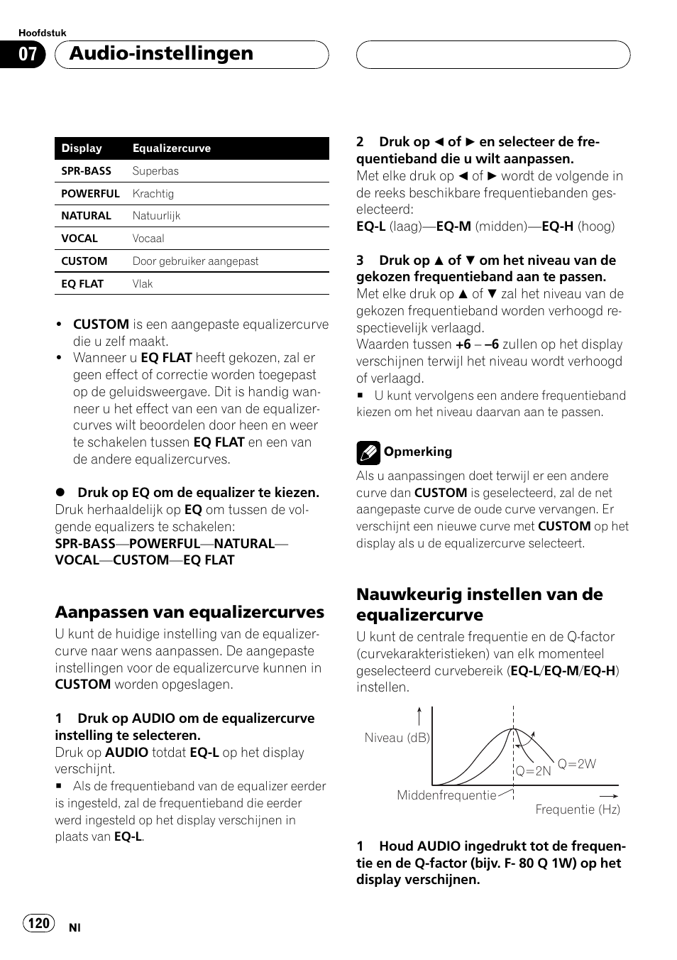 Aanpassen van equalizercurves 120, Nauwkeurig instellen van de, Equalizercurve 120 | Audio-instellingen, Aanpassen van equalizercurves, Nauwkeurig instellen van de equalizercurve | Pioneer DEH-1530R User Manual | Page 120 / 128