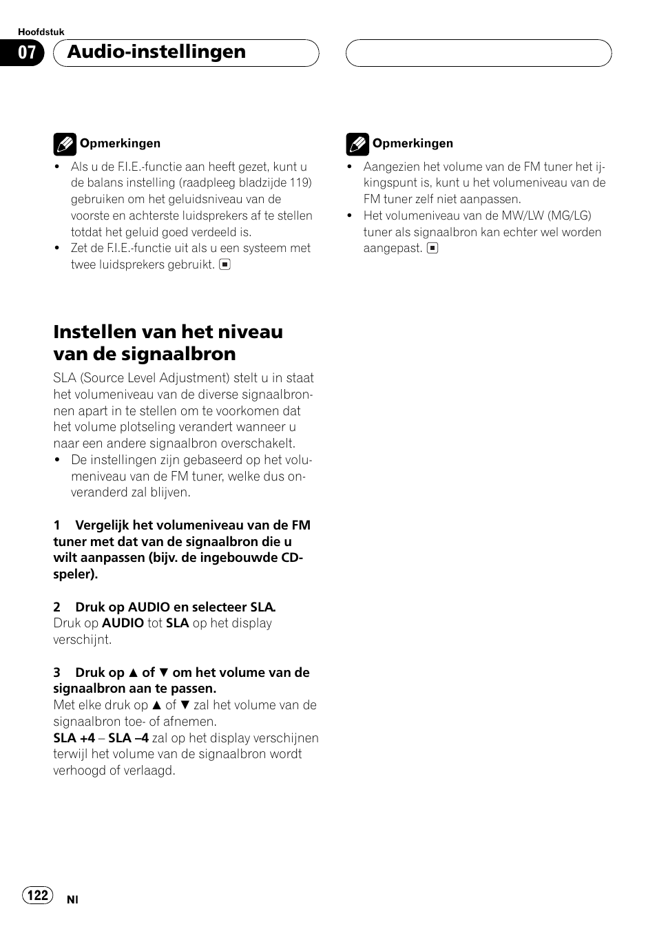 Instellen van het niveau van de, Signaalbron 122, Instellen van het niveau van de signaalbron | Audio-instellingen | Pioneer DEH-1530R User Manual | Page 122 / 128