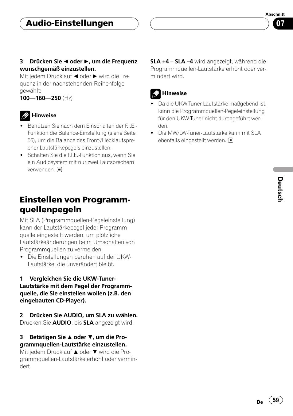 Einstellen von programmquellenpegeln 59, Einstellen von programm- quellenpegeln, Audio-einstellungen | Pioneer DEH-1530R User Manual | Page 59 / 128