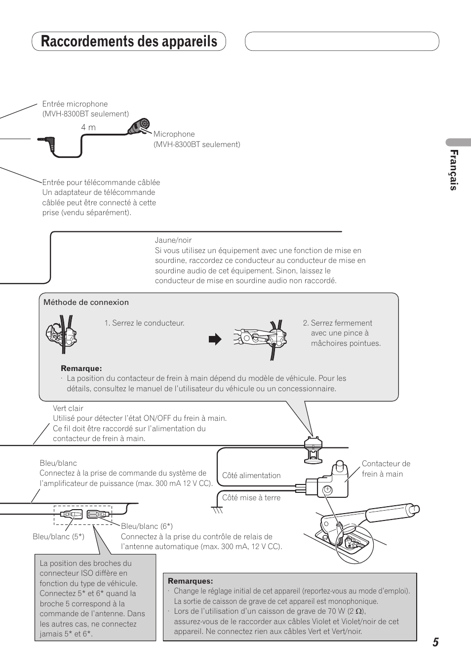 Raccordements des appareils, Branchement du cordon d’alimentation | Pioneer MVH-7300 User Manual | Page 13 / 64