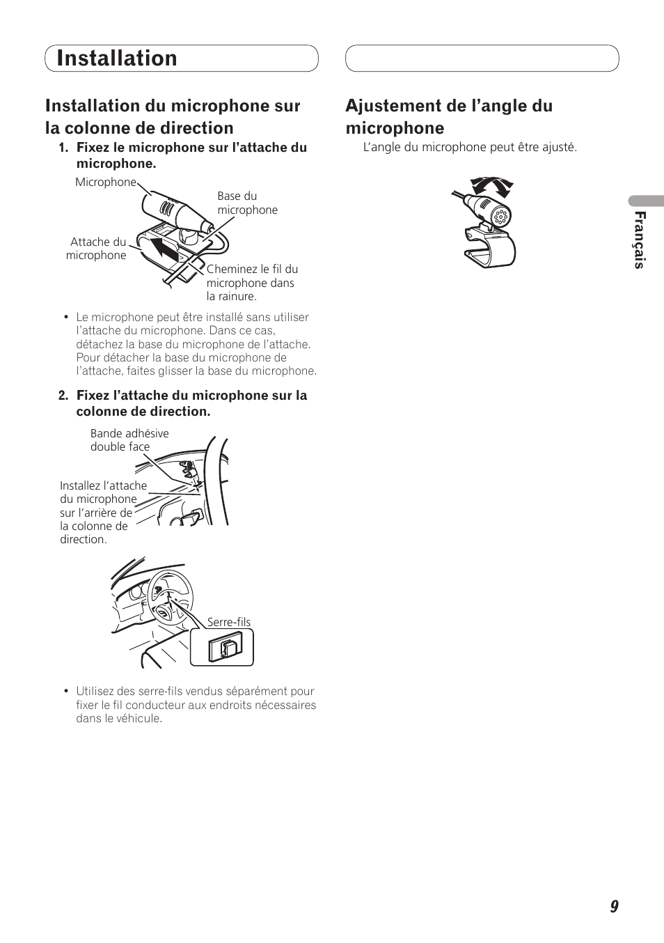 Installation, Ajustement de l’angle du microphone | Pioneer MVH-7300 User Manual | Page 17 / 64